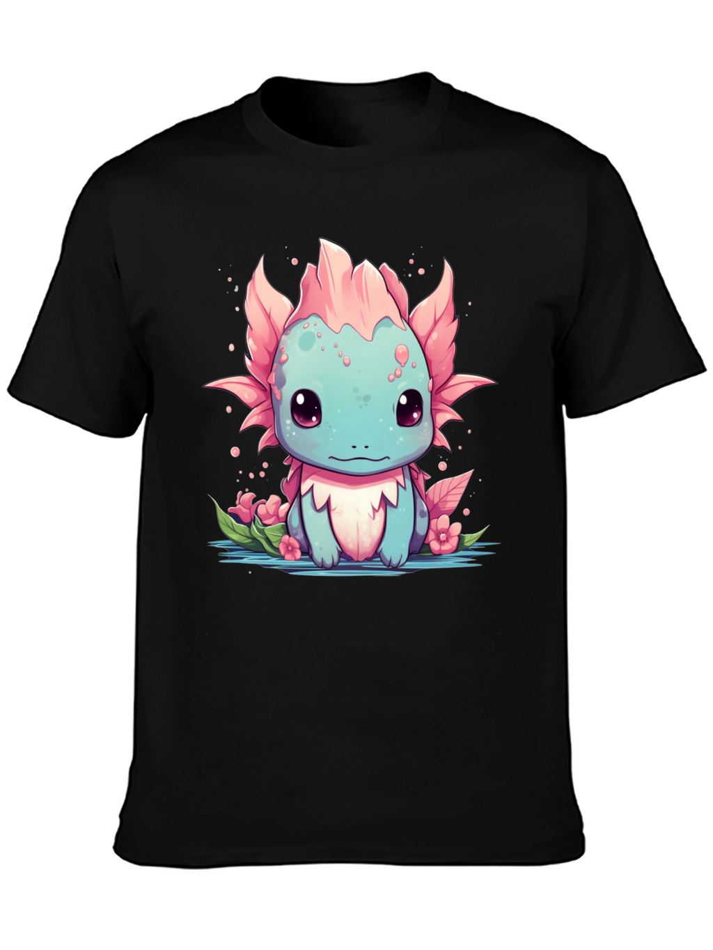Axolotl Cartoon Graphic T-Shirt - Mens Black Tee