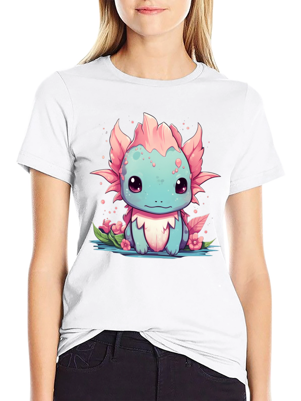 Axolotl Cartoon Graphic T-Shirt - Mens Black Tee