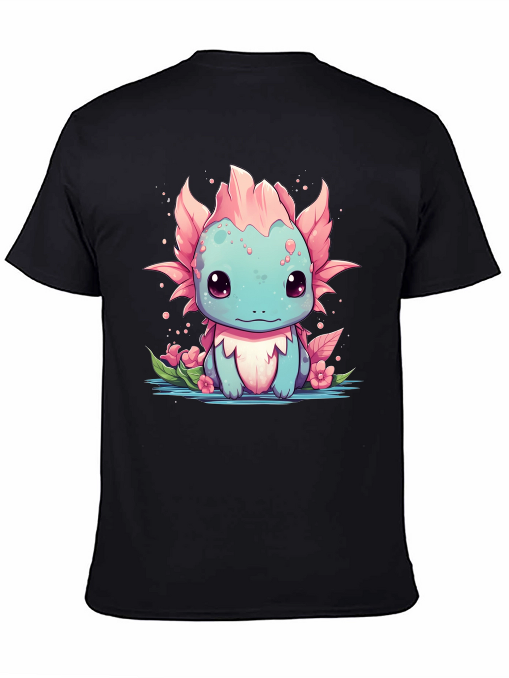 Axolotl Cartoon Graphic T-Shirt - Mens Black Tee