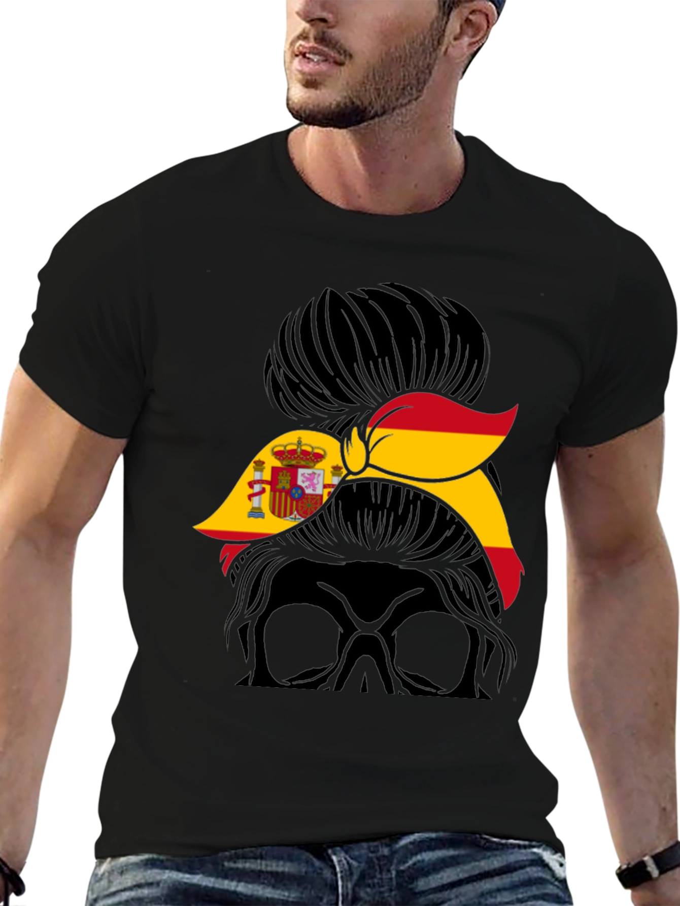 Spain Flag Messy Bun T-Shirt - Spanish Pride