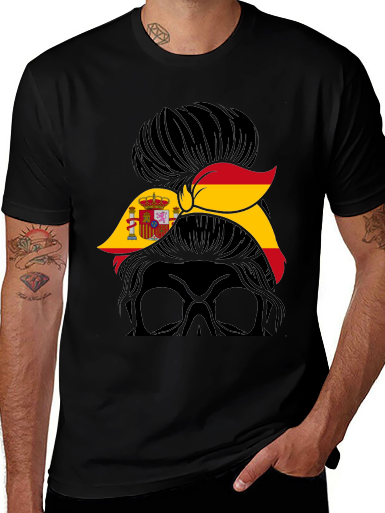 Spain Flag Messy Bun T-Shirt - Spanish Pride