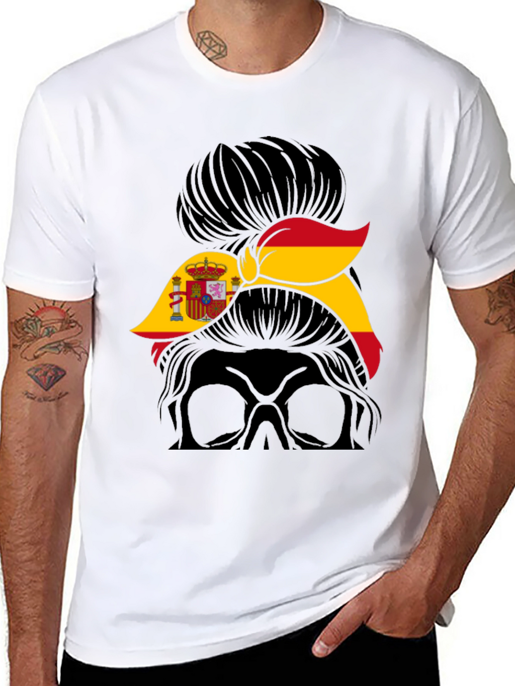 Spain Flag Messy Bun T-Shirt - Spanish Pride