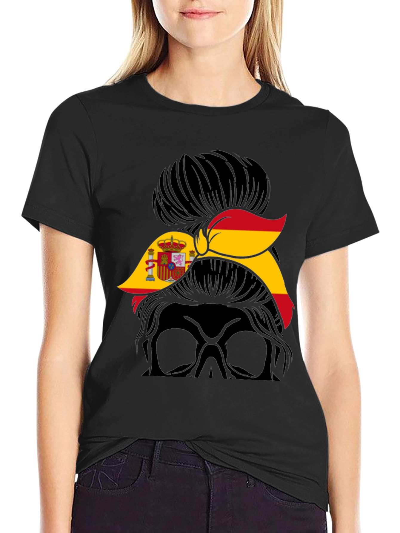 Spain Flag Messy Bun T-Shirt - Spanish Pride
