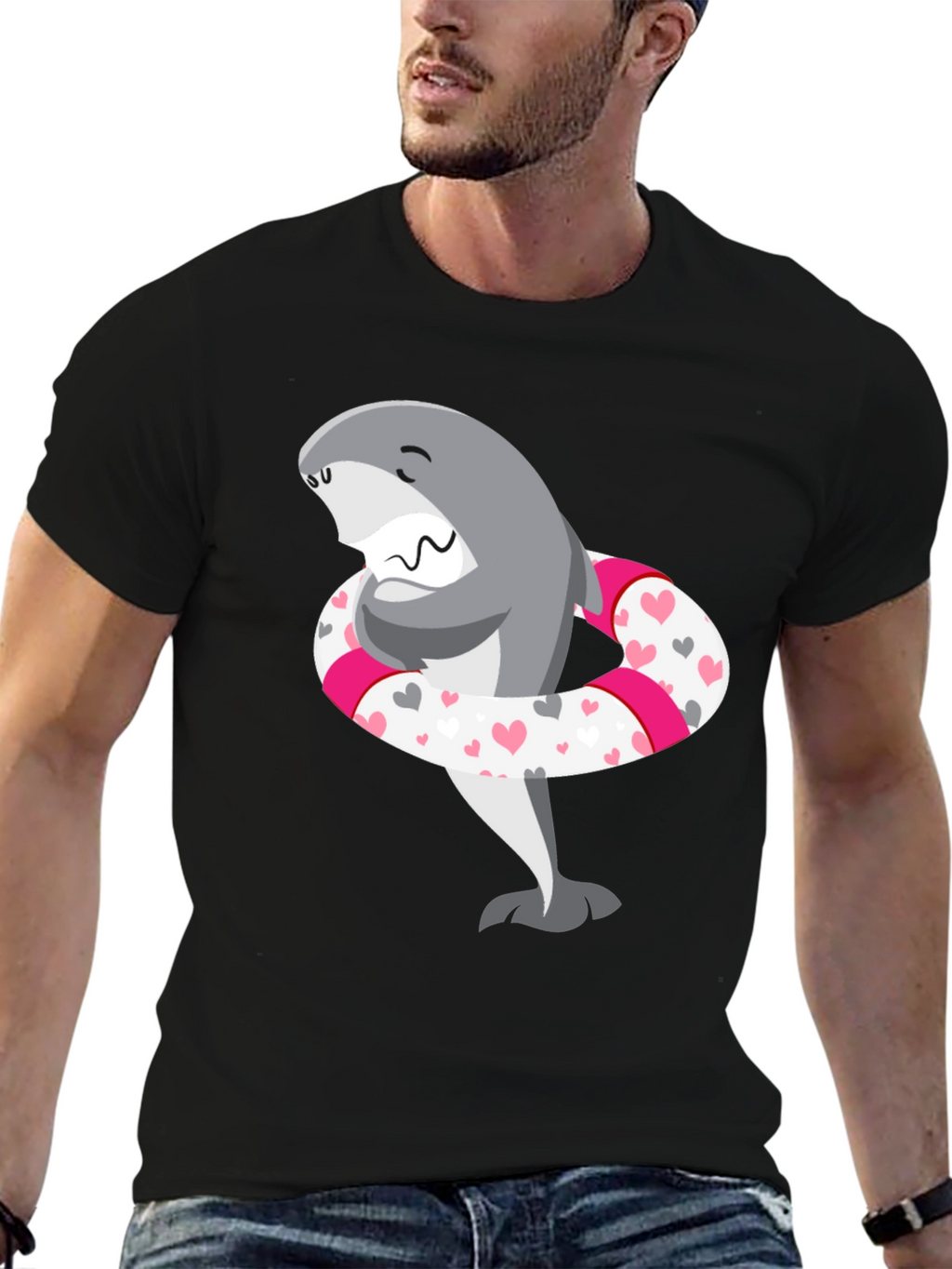 Shark in Heart Tube Mens Black T-Shirt