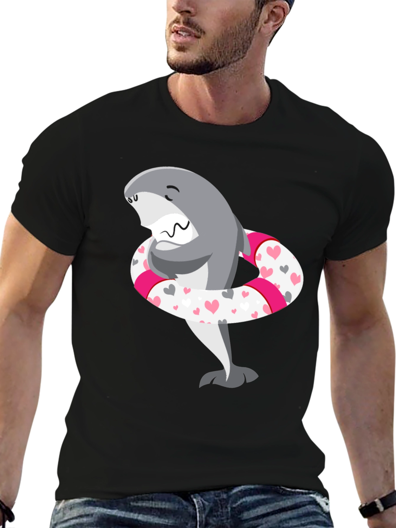 Shark in Heart Tube Mens Black T-Shirt