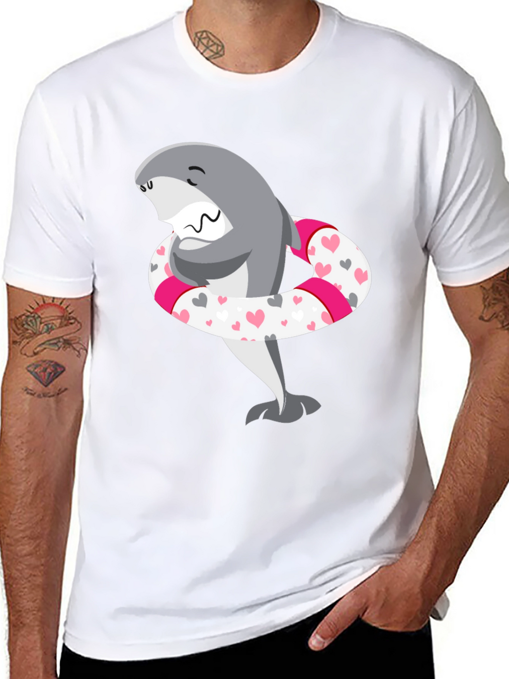 Shark in Heart Tube Mens Black T-Shirt