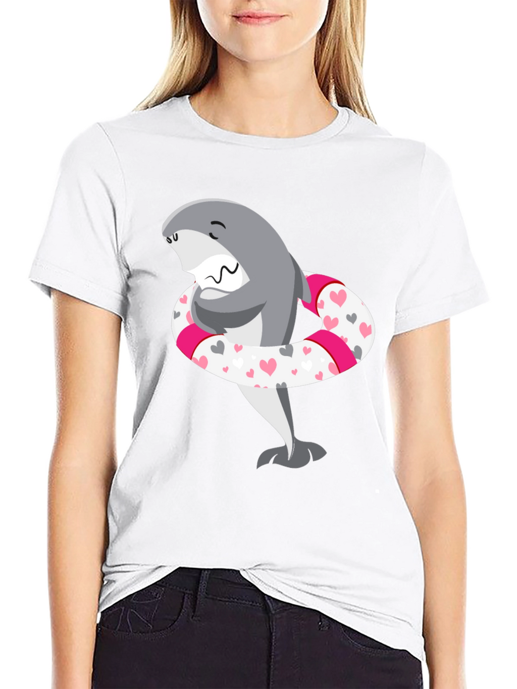 Shark in Heart Tube Mens Black T-Shirt