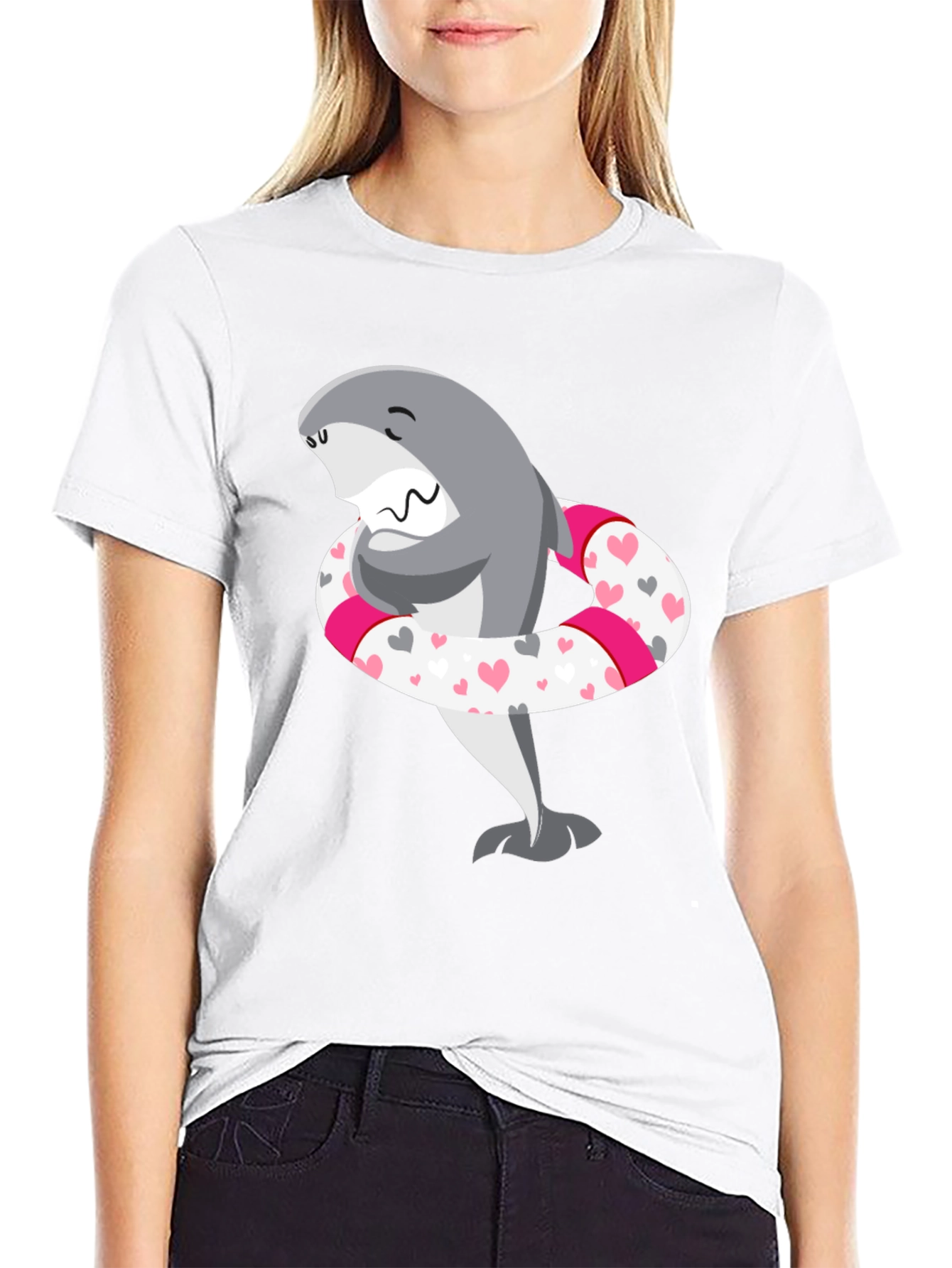 Shark in Heart Tube Mens Black T-Shirt