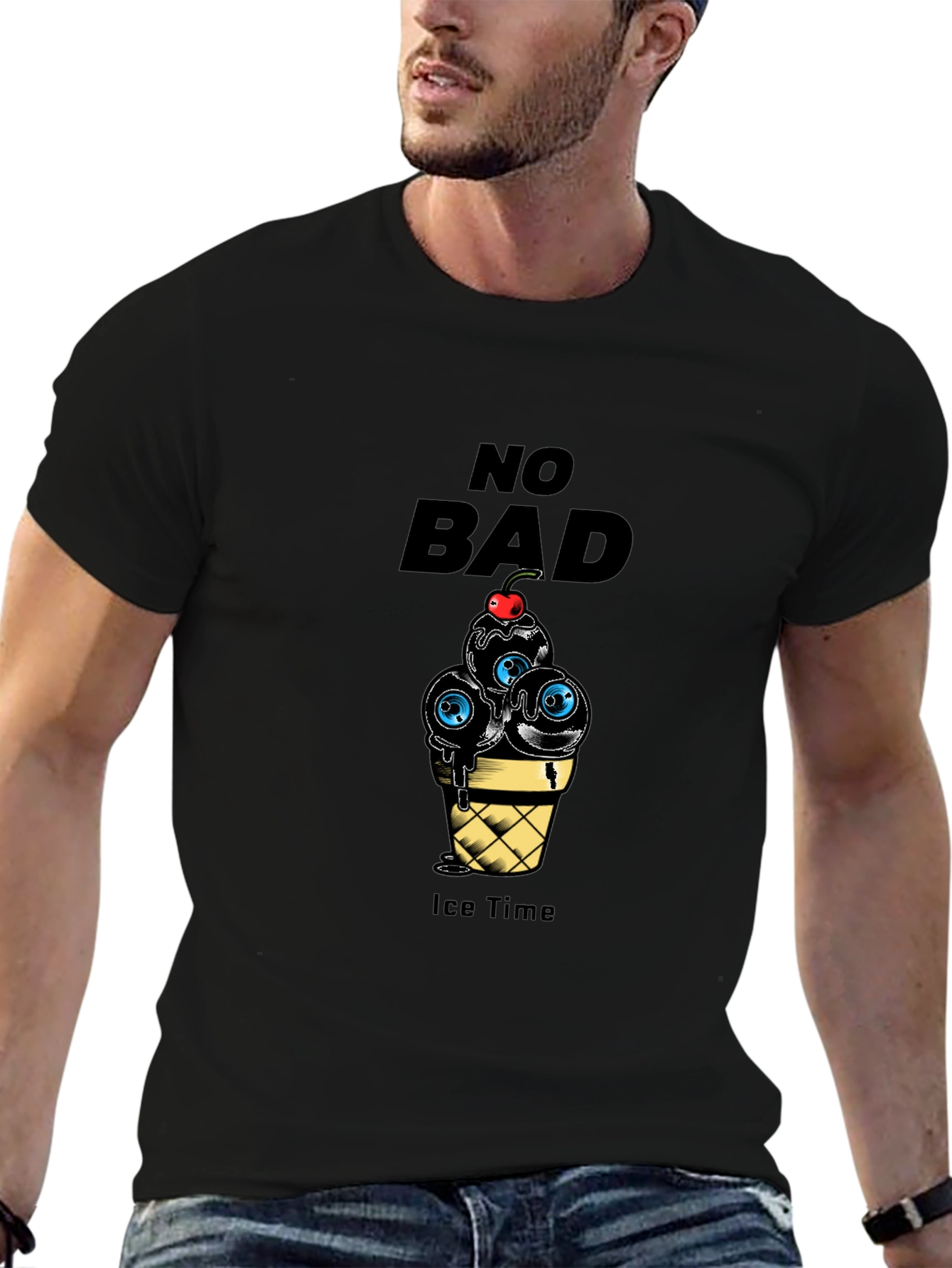No Bad Ice Time Black Graphic T-Shirt