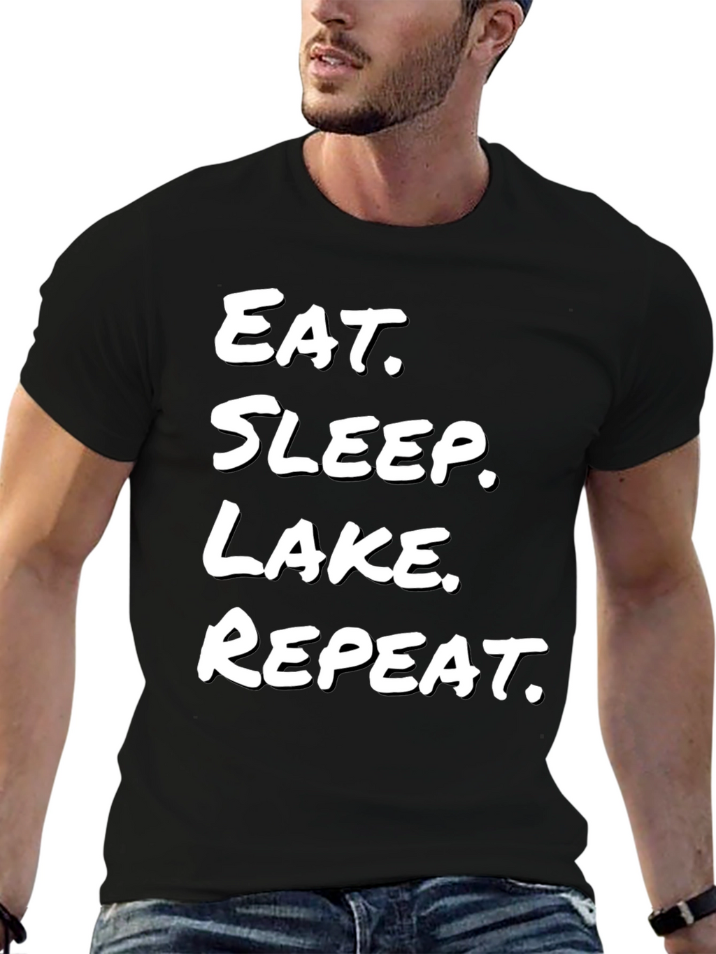 Eat. Sleep. Lake. Repeat. Black T-Shirt