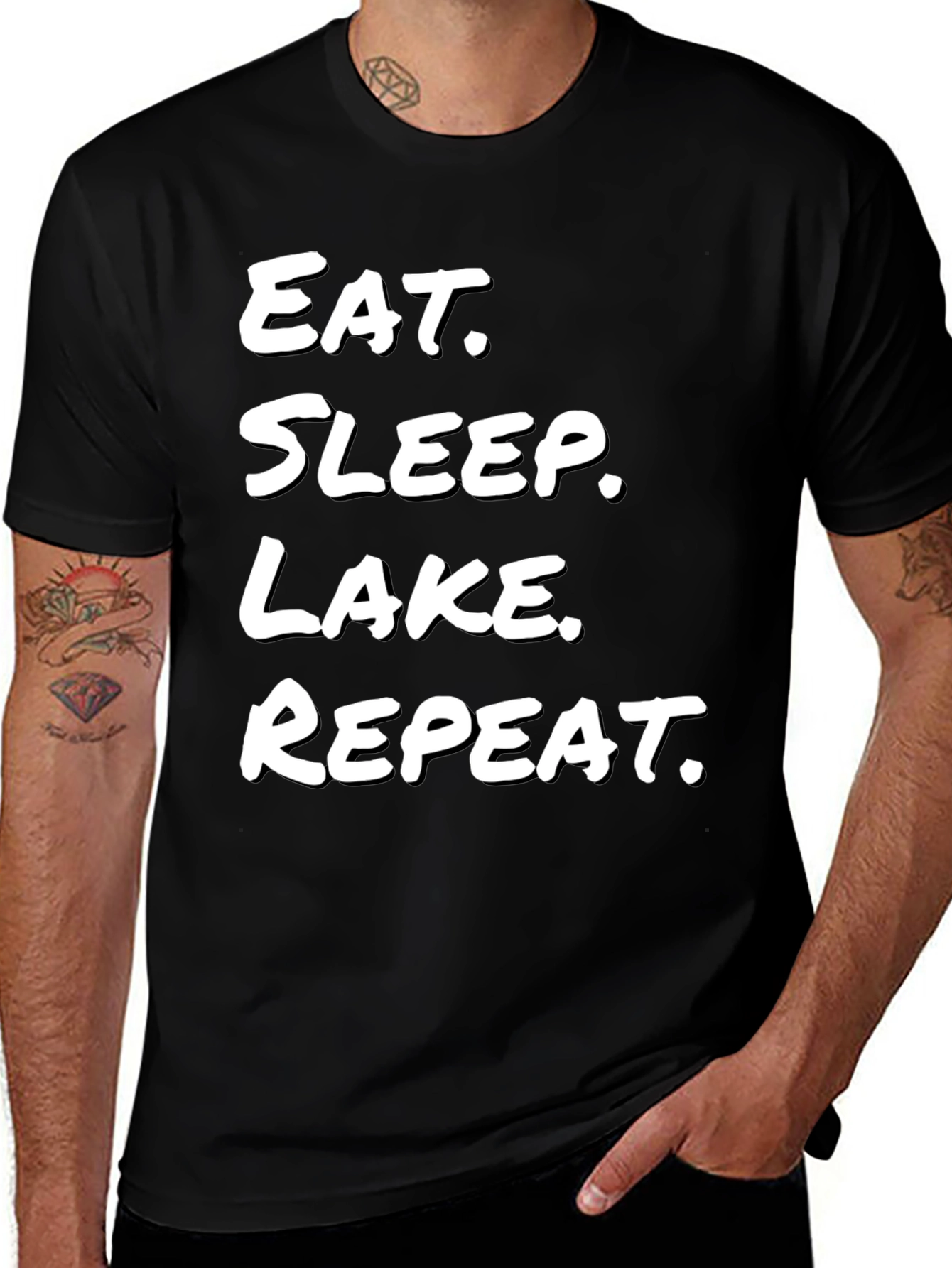 Eat. Sleep. Lake. Repeat. Black T-Shirt