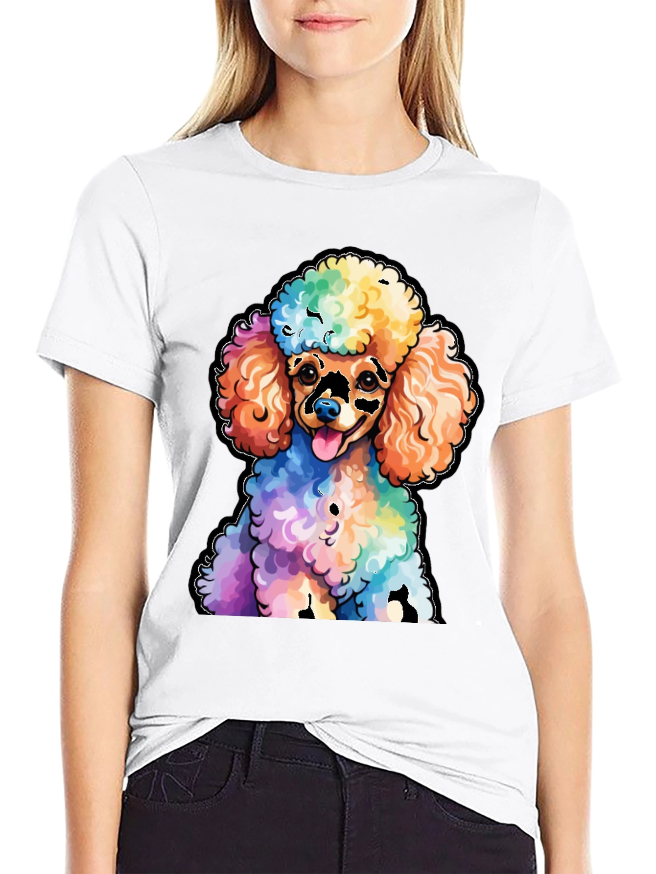 Rainbow Poodle Graphic T-Shirt