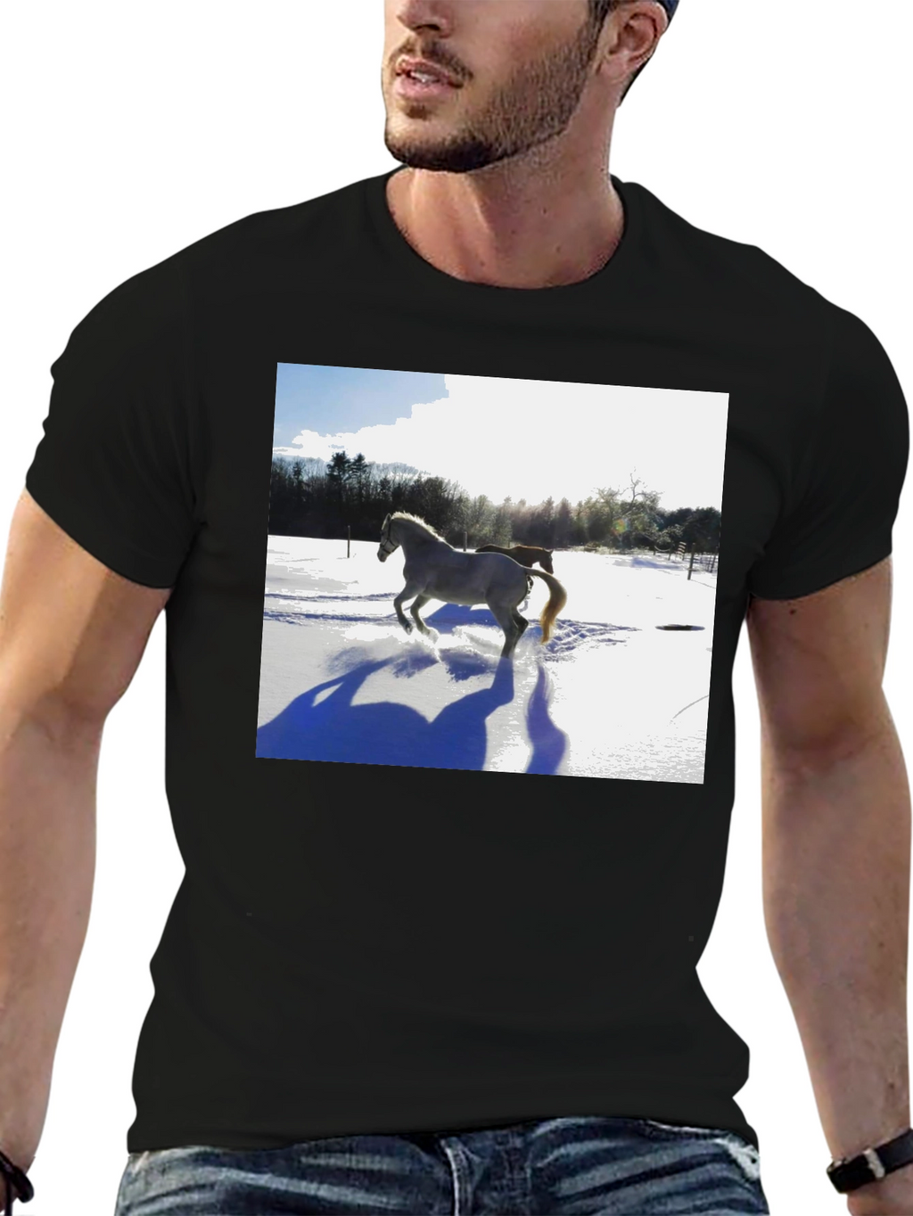 Horse in Snow Graphic T-Shirt