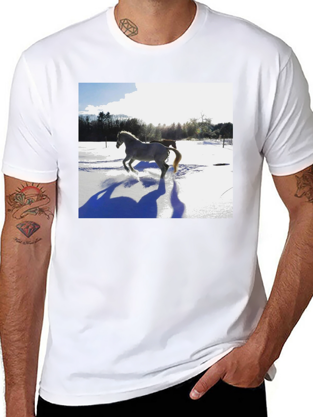 Horse in Snow Graphic T-Shirt