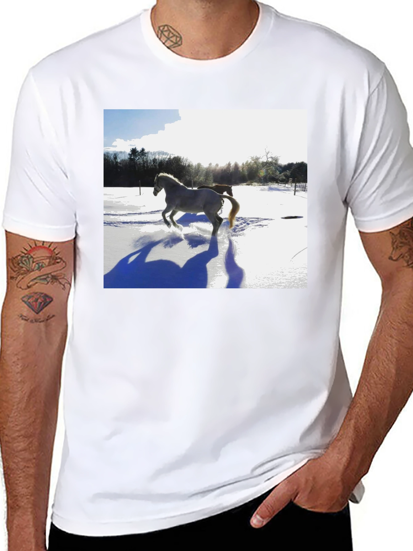 Horse in Snow Graphic T-Shirt