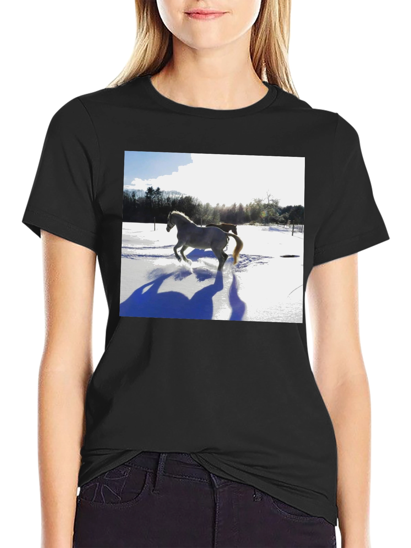 Horse in Snow Graphic T-Shirt