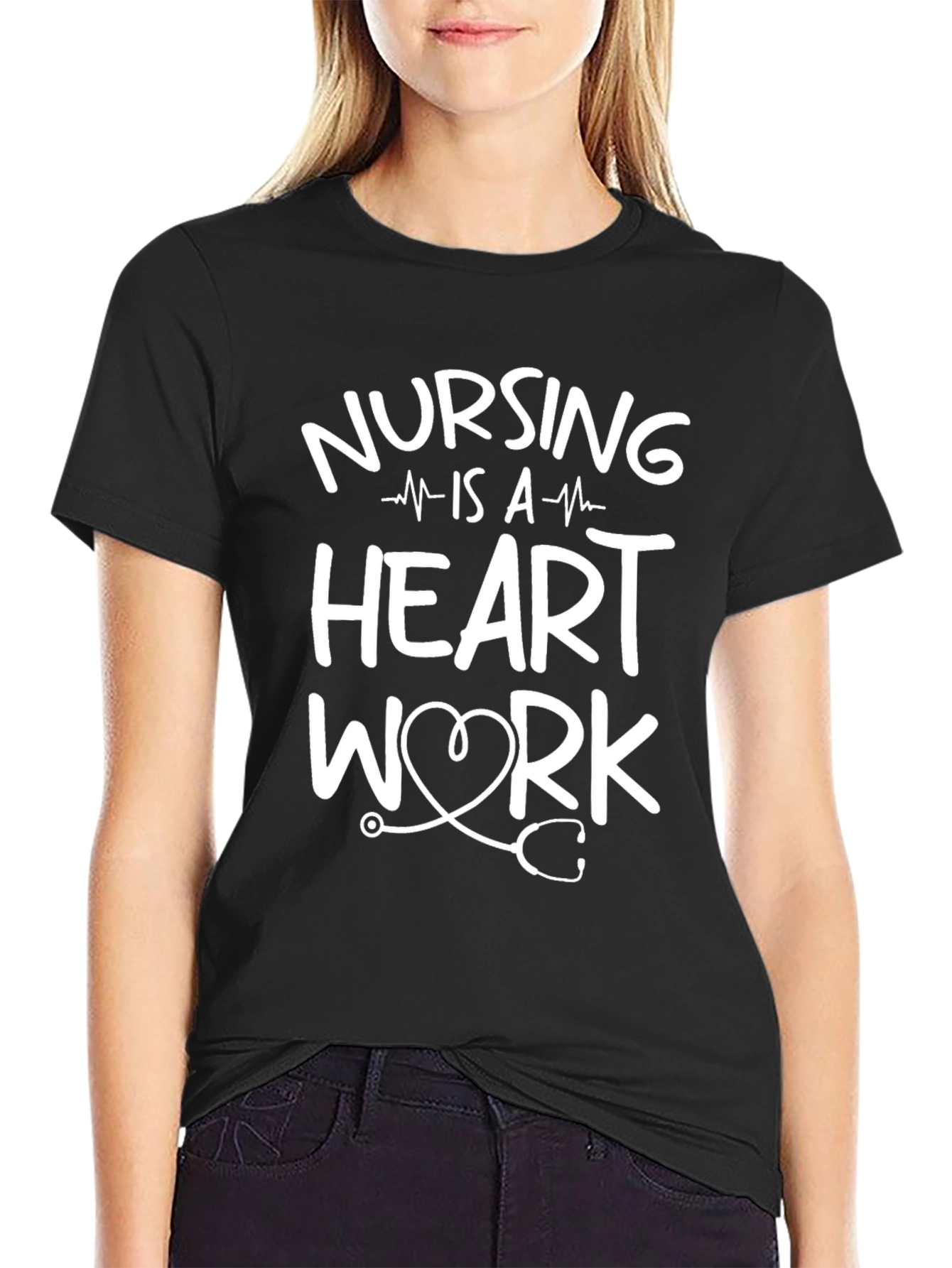 Nursing Is A Work Of Heart Black T-Shirt