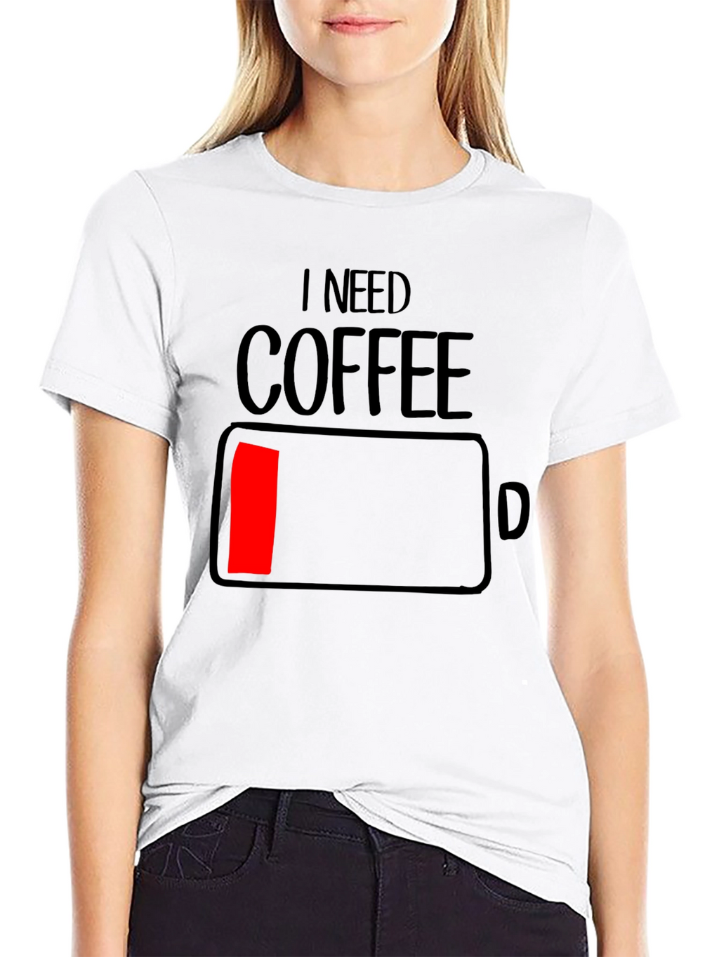 I Need Coffee - Funny Low Battery T-Shirt