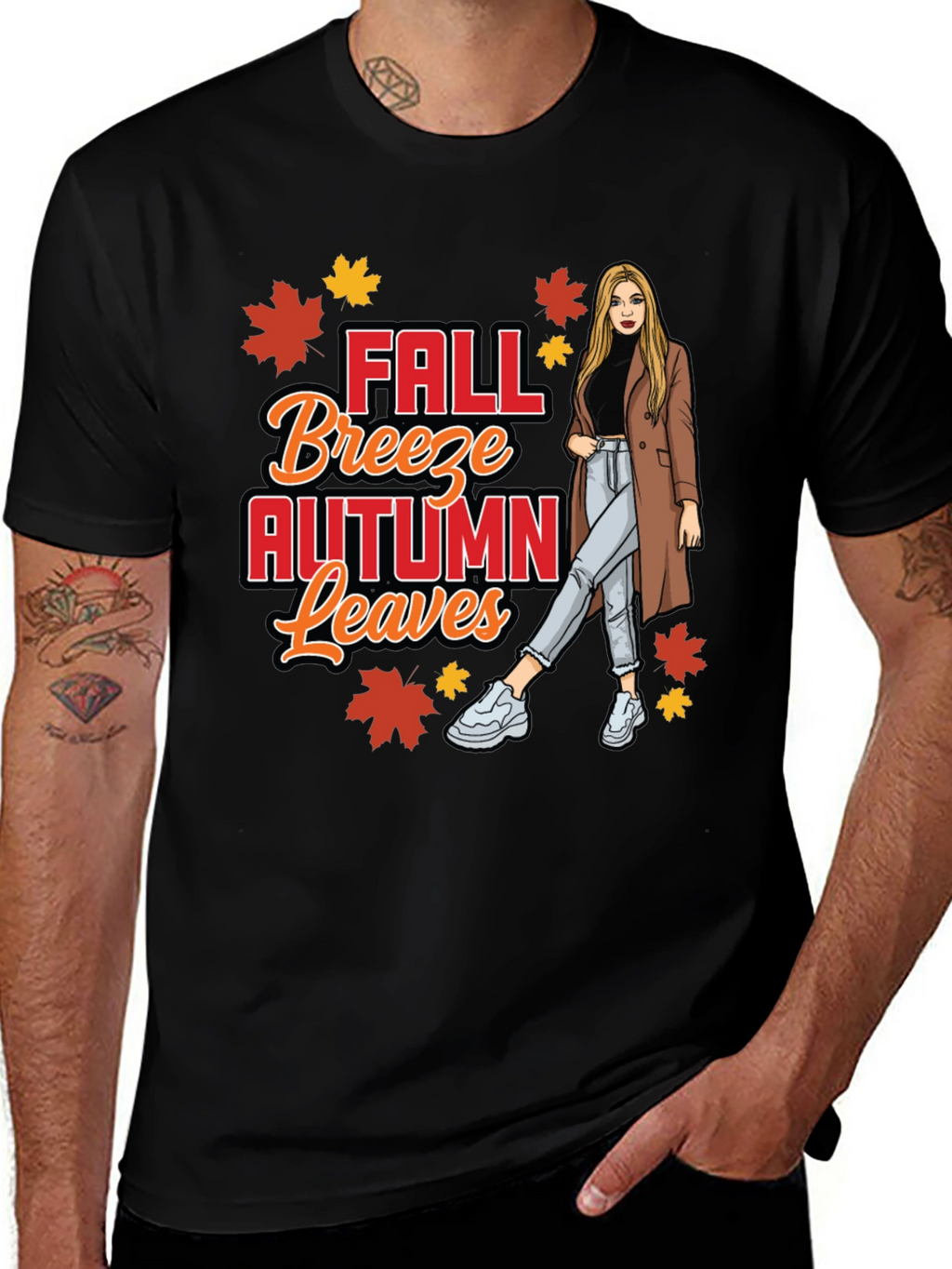 Fall Breeze Autumn Leaves Graphic T-Shirt
