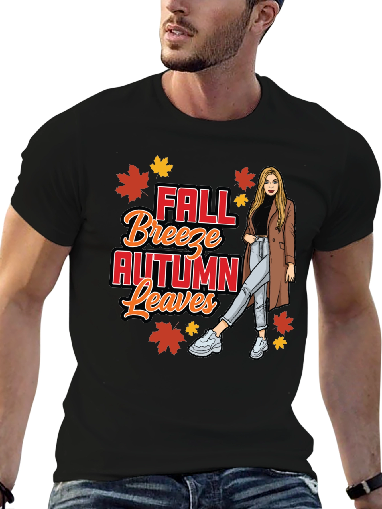Fall Breeze Autumn Leaves Graphic T-Shirt