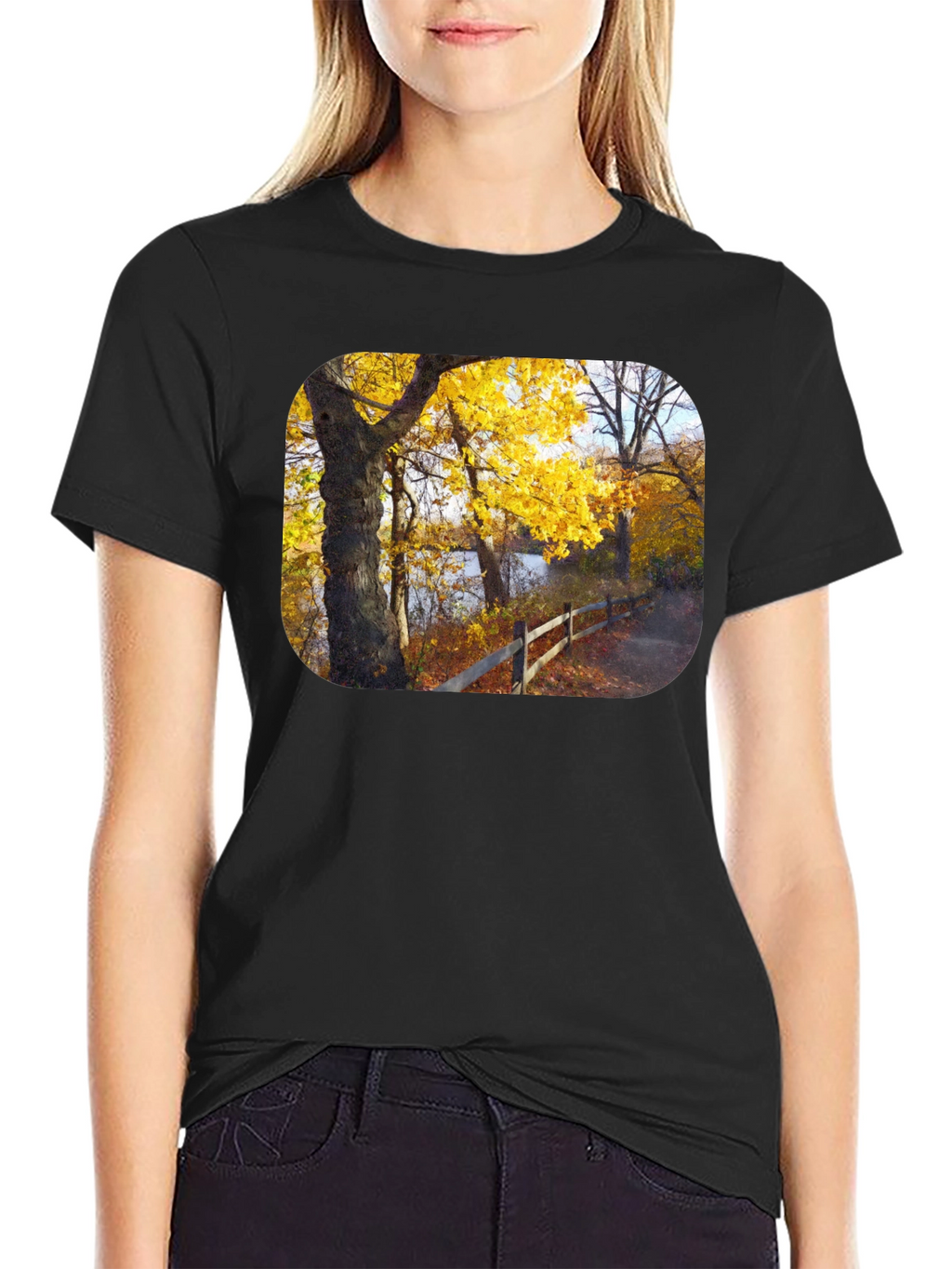 Autumn Trees Graphic Tee - Nature Inspired Black T-Shirt