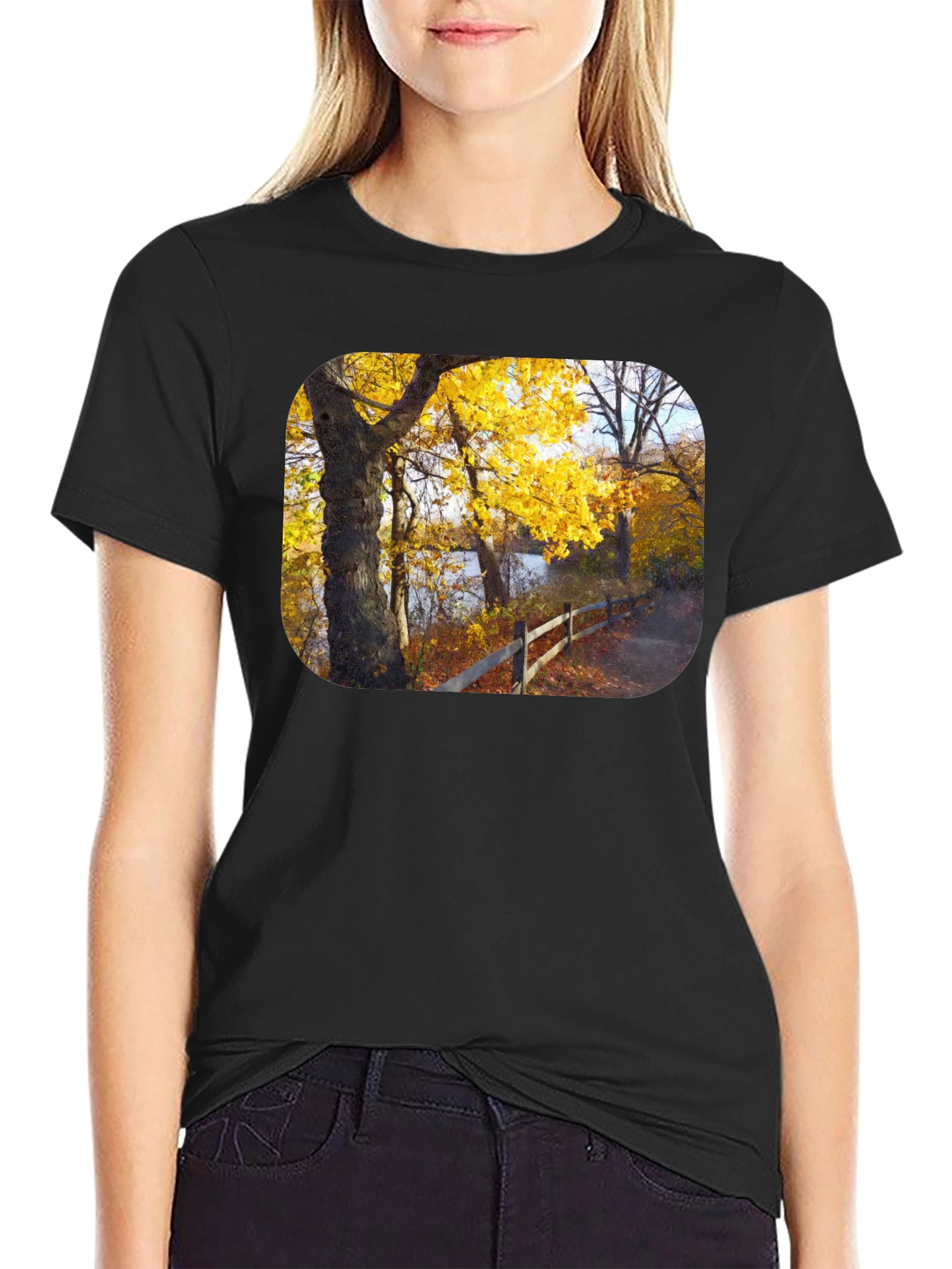 Autumn Trees Graphic Tee - Nature Inspired Black T-Shirt