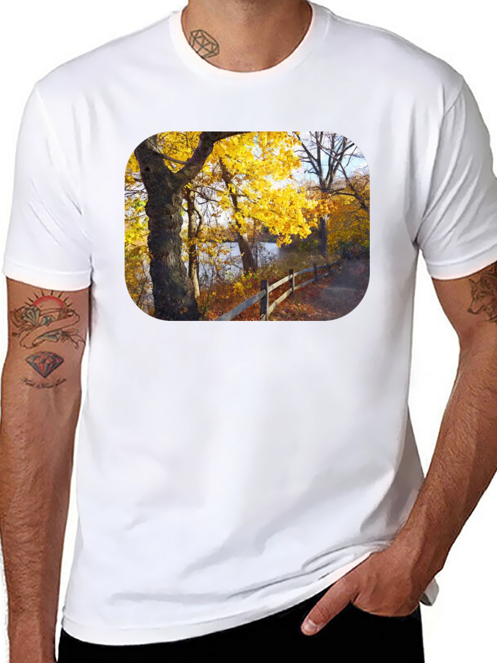 Autumn Trees Graphic Tee - Nature Inspired Black T-Shirt