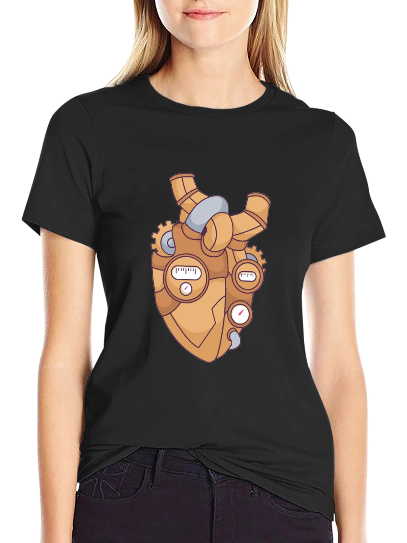 Steampunk Heart Graphic Black T-Shirt
