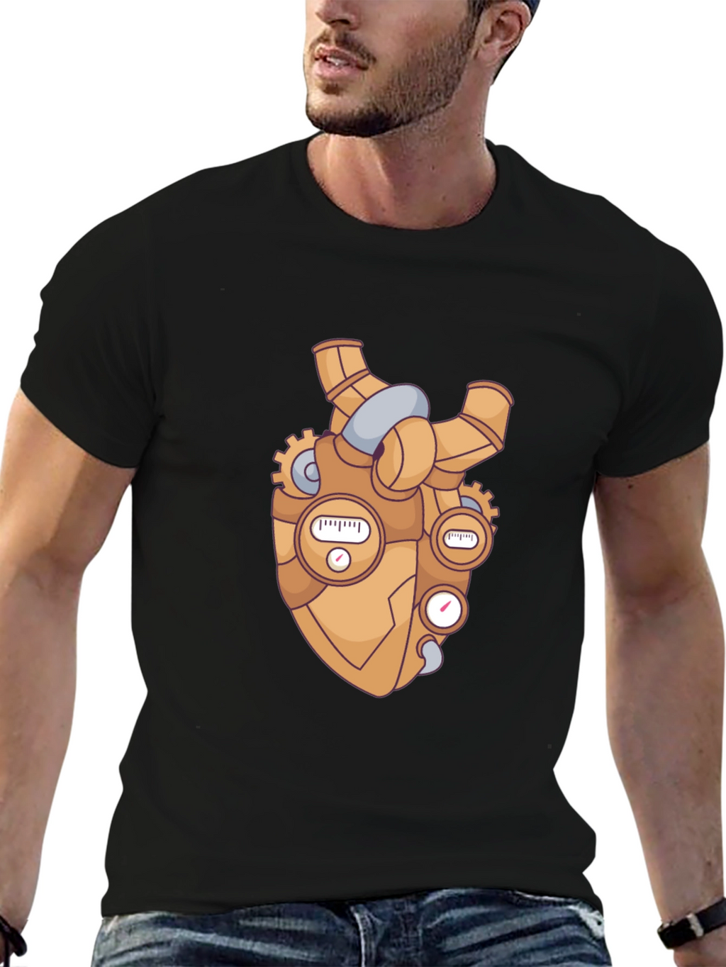 Steampunk Heart Graphic Black T-Shirt