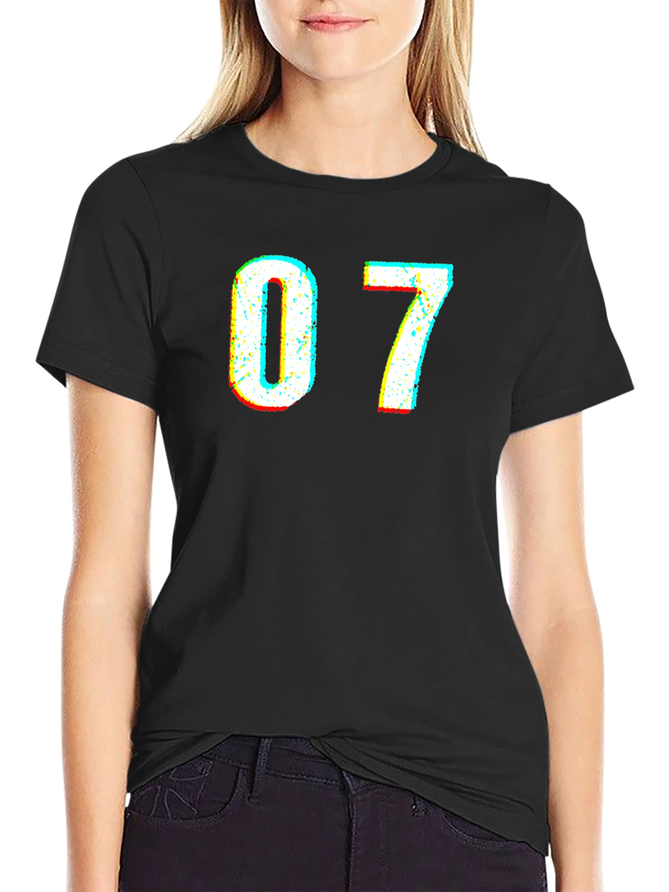 07 Glitch Tee - Black Short Sleeve Crew Neck