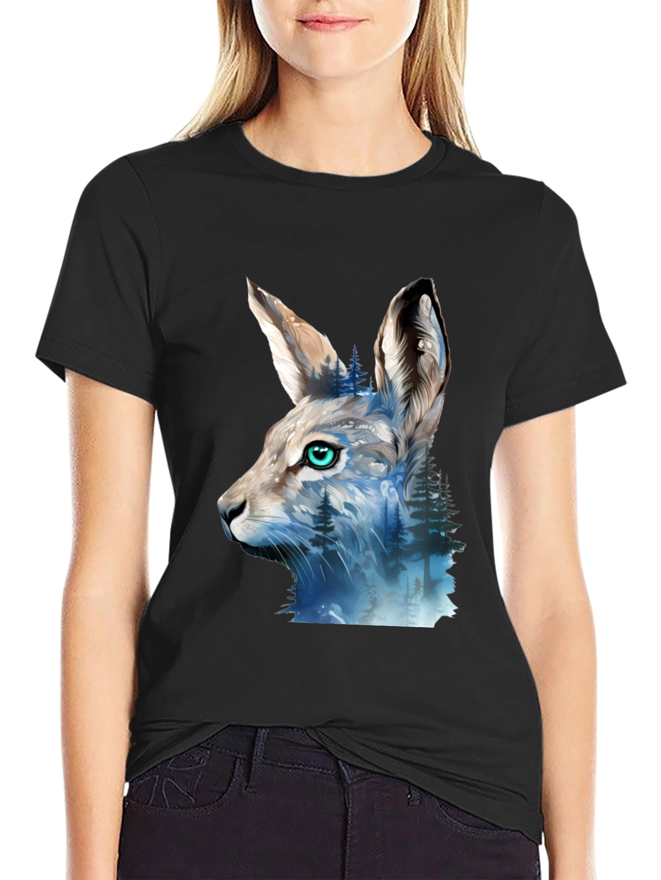 Hare Forest Graphic Tee - Unique Animal Print T-Shirt