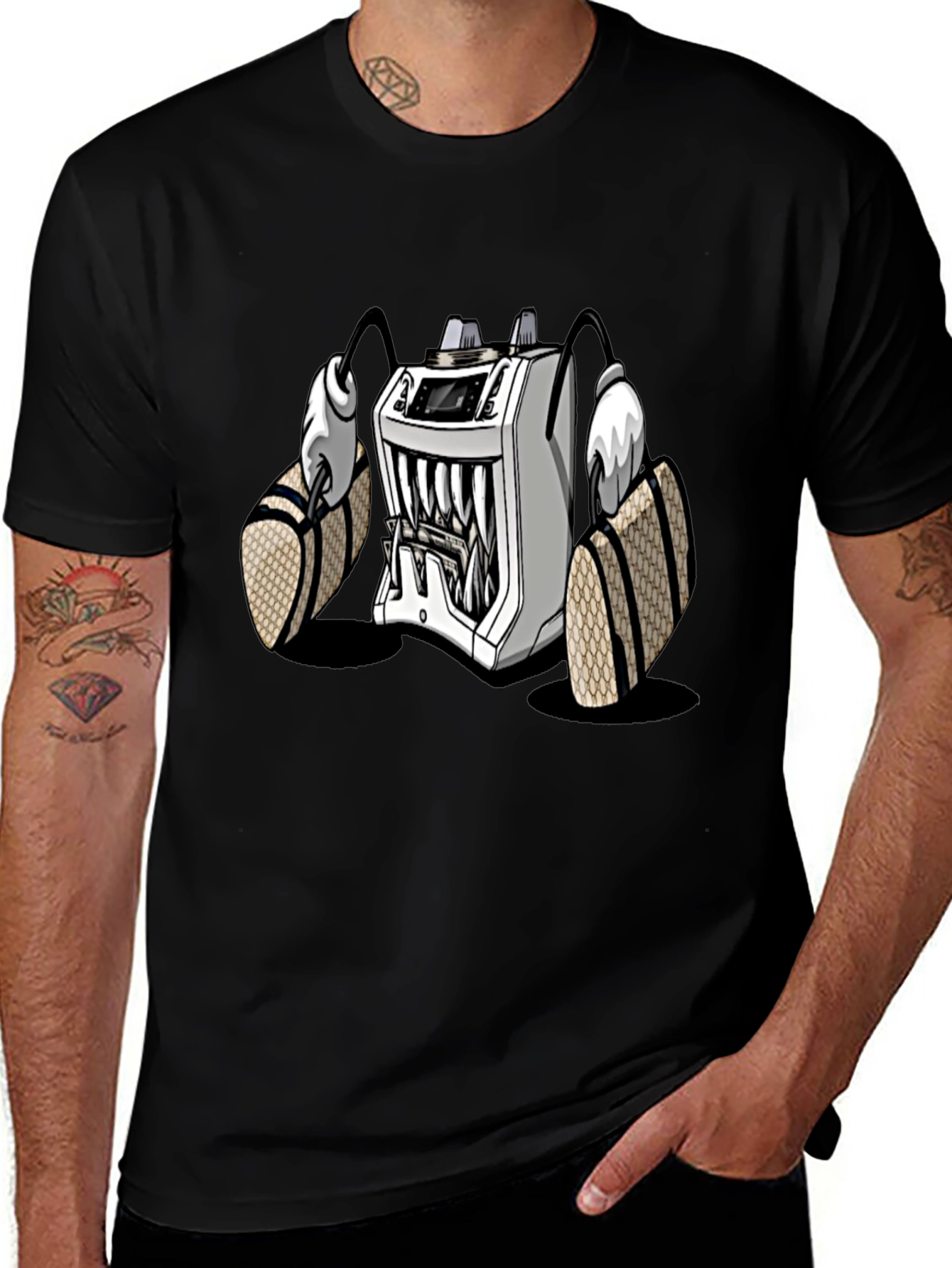 Cartoon Machine Graphic T-Shirt - Black