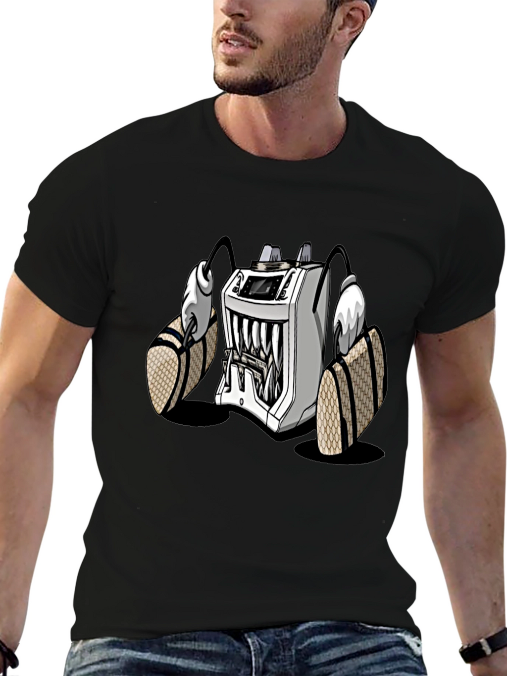 Cartoon Machine Graphic T-Shirt - Black