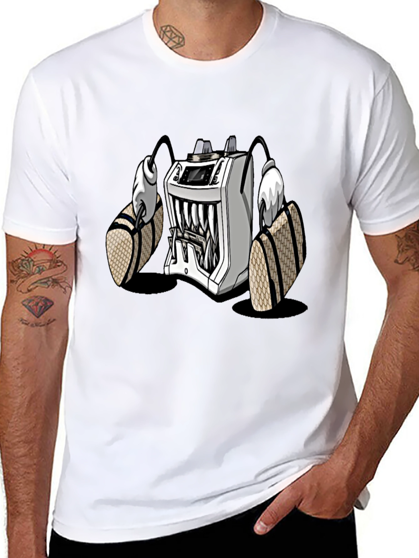 Cartoon Machine Graphic T-Shirt - Black