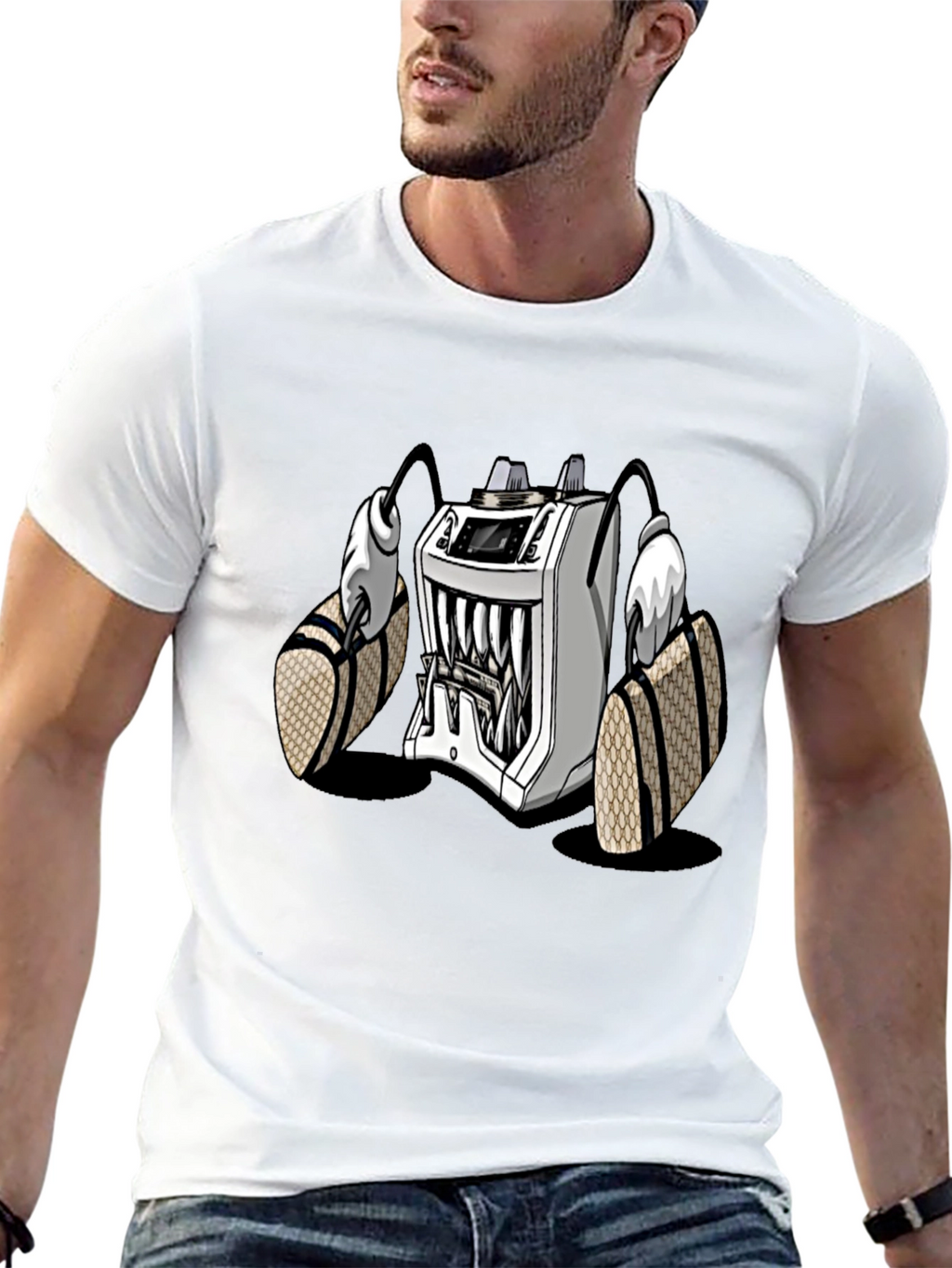 Cartoon Machine Graphic T-Shirt - Black