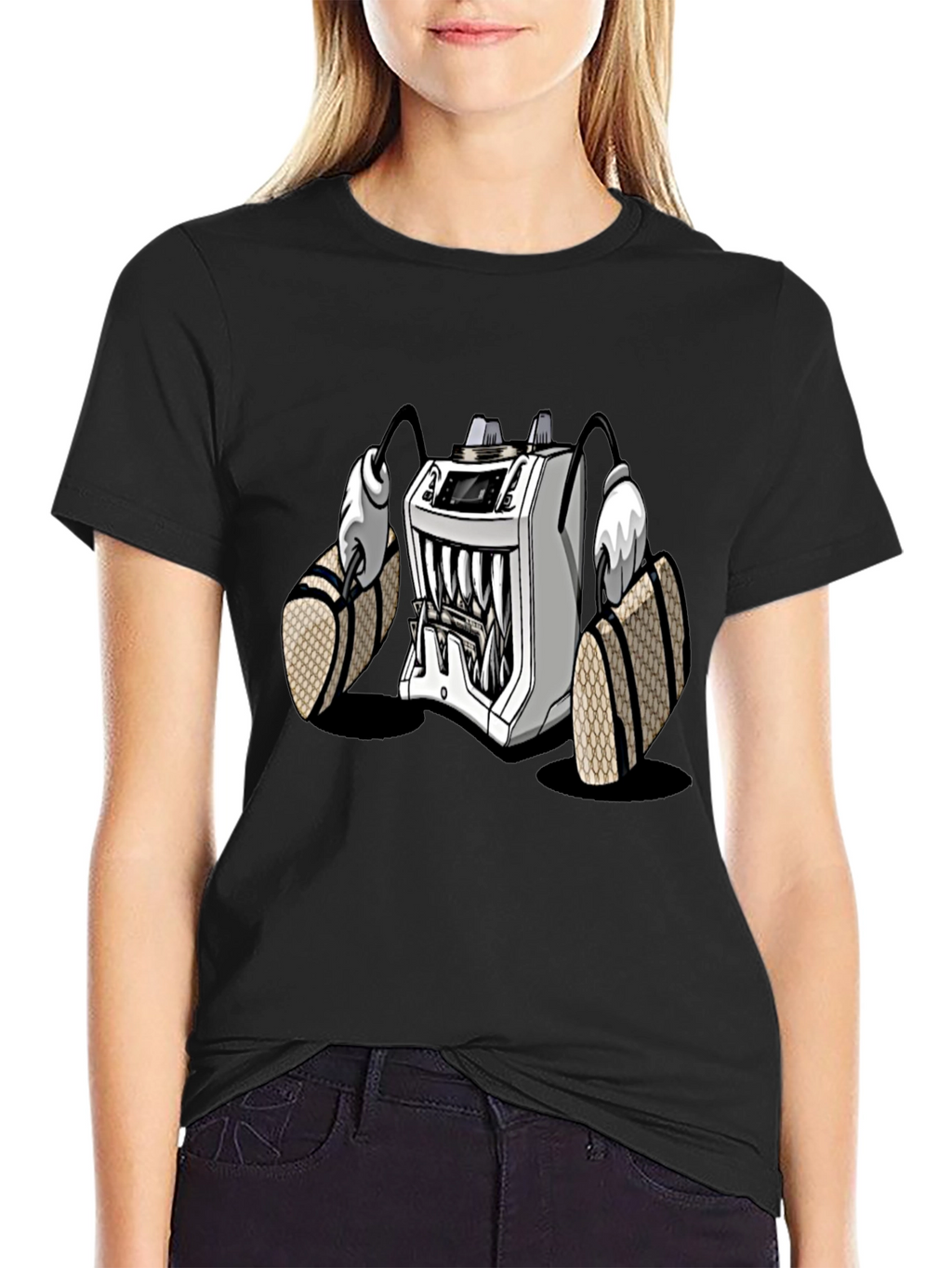 Cartoon Machine Graphic T-Shirt - Black