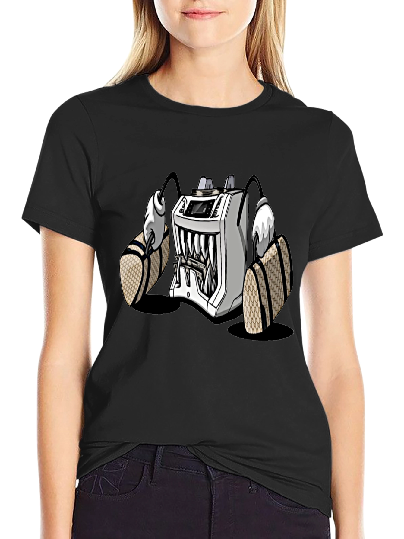 Cartoon Machine Graphic T-Shirt - Black