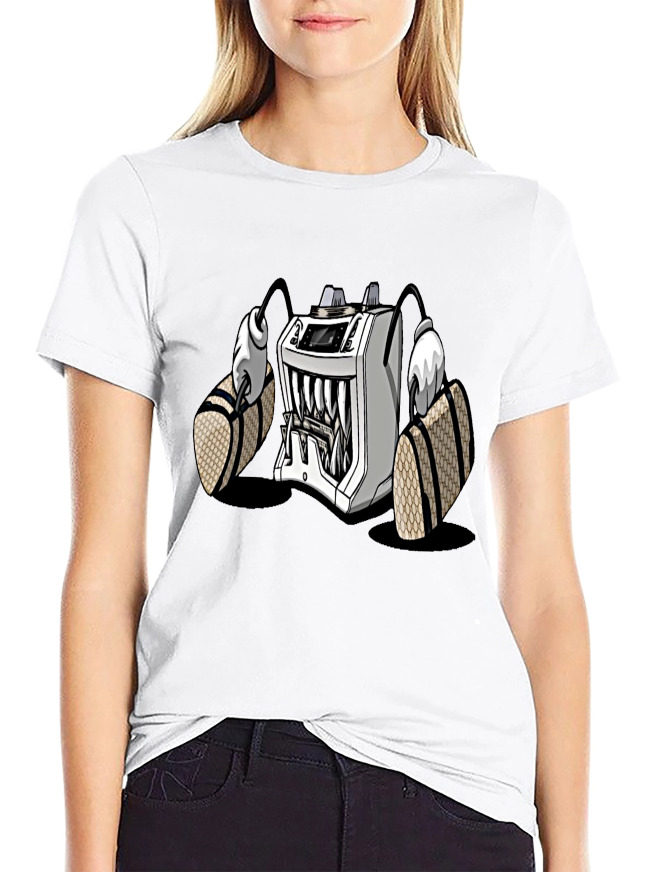 Cartoon Machine Graphic T-Shirt - Black