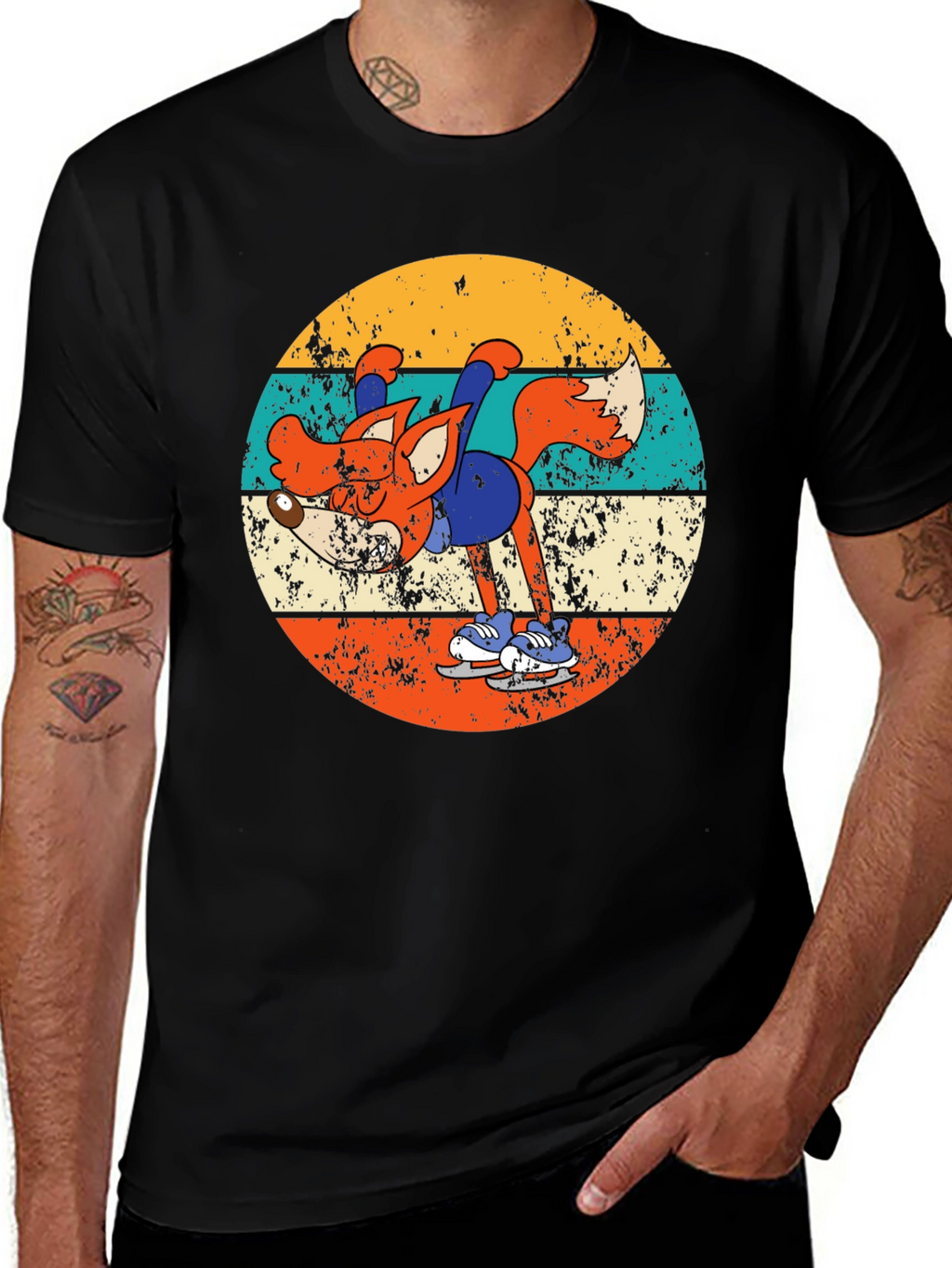 Retro Fox Ice Skating T-Shirt