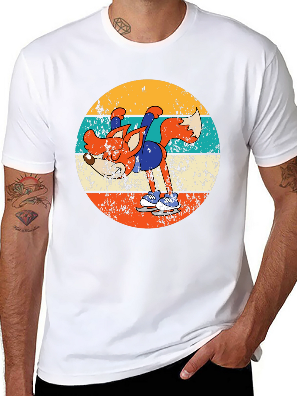 Retro Fox Ice Skating T-Shirt