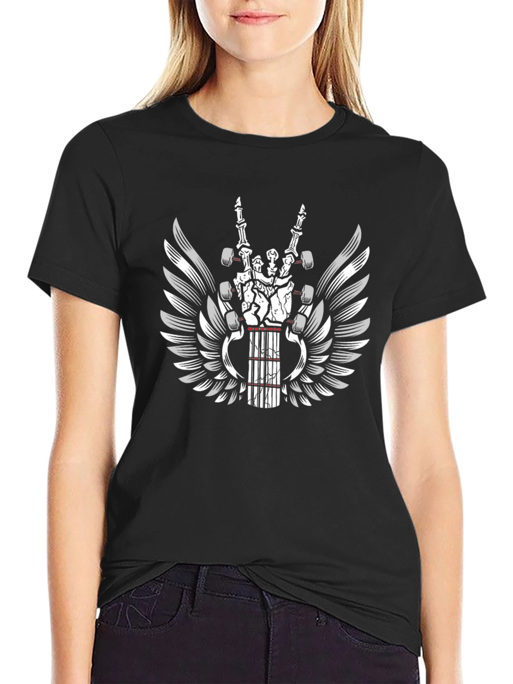 Rock Hand Guitar Wings Graphic T-Shirt