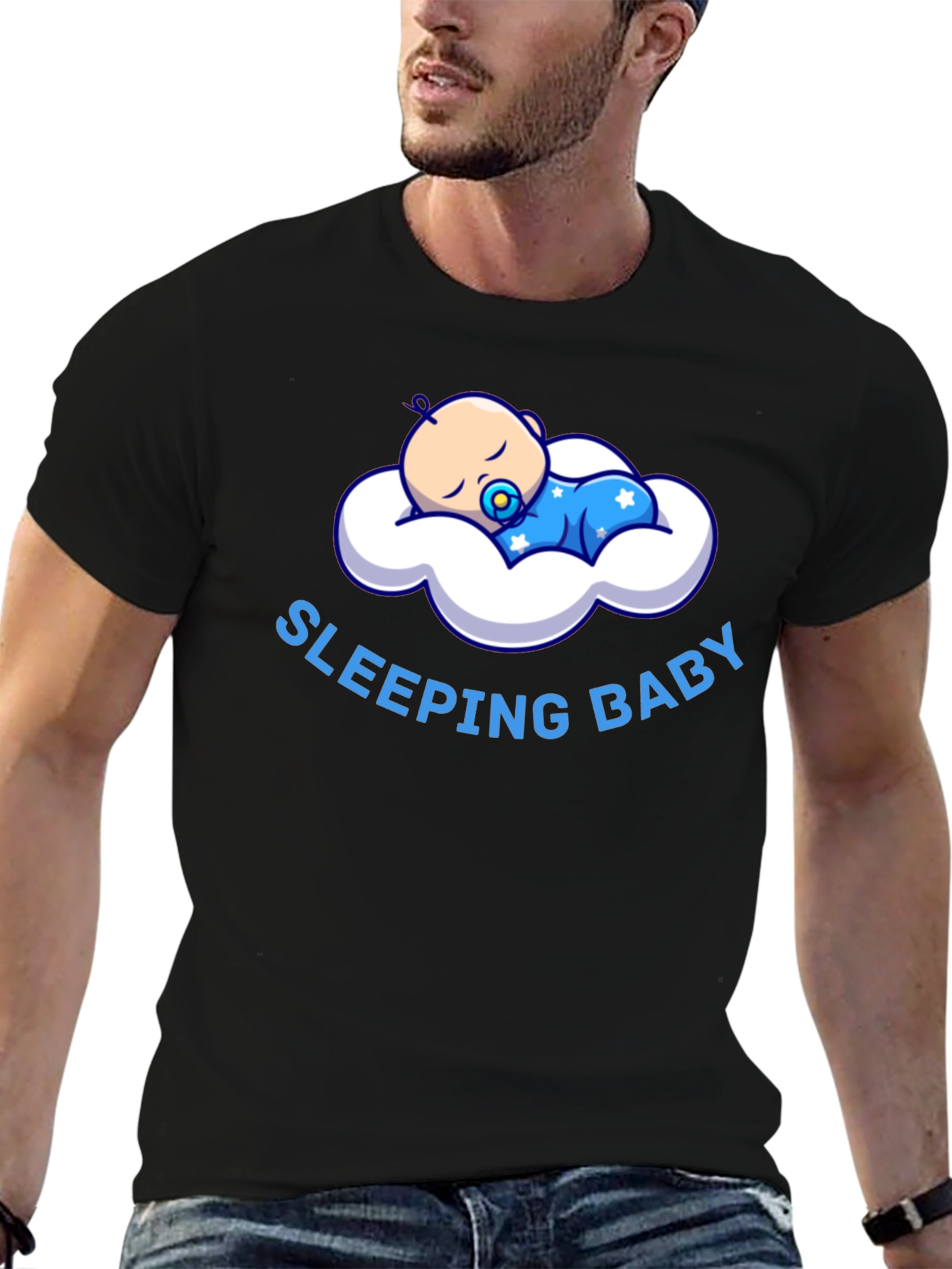 Sleeping Baby Graphic T-Shirt - Black Cotton Tee