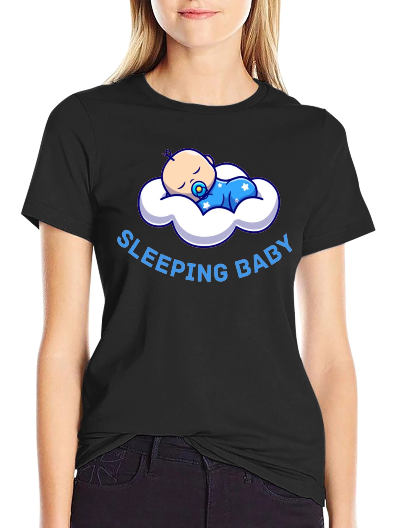Sleeping Baby Graphic T-Shirt - Black Cotton Tee
