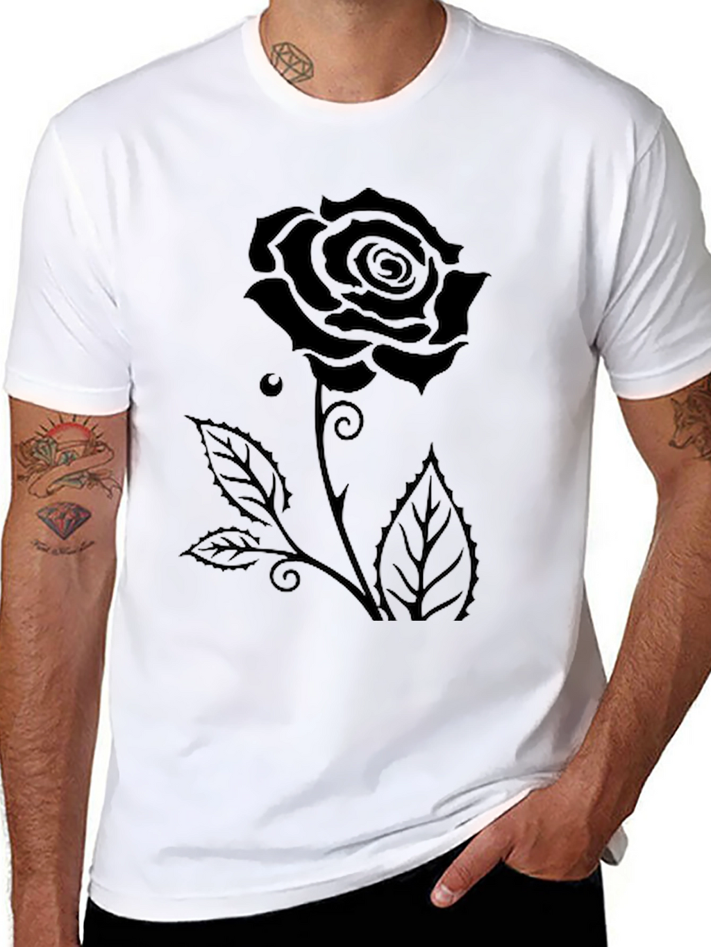 Black Rose Graphic Tee - Mens Casual T-Shirt