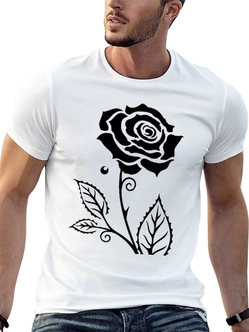 Black Rose Graphic Tee - Mens Casual T-Shirt