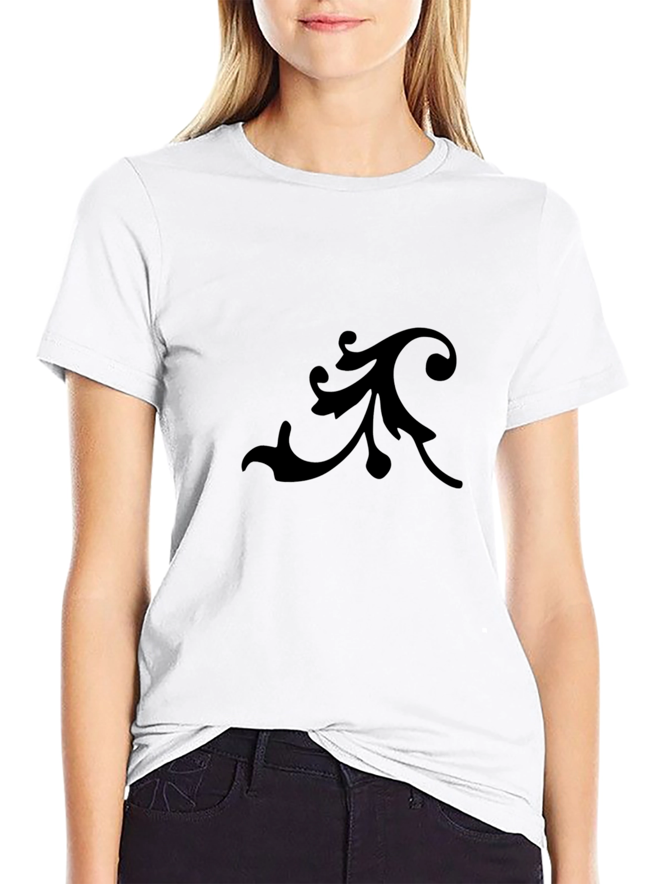 Elegant Black Tee with Floral Design