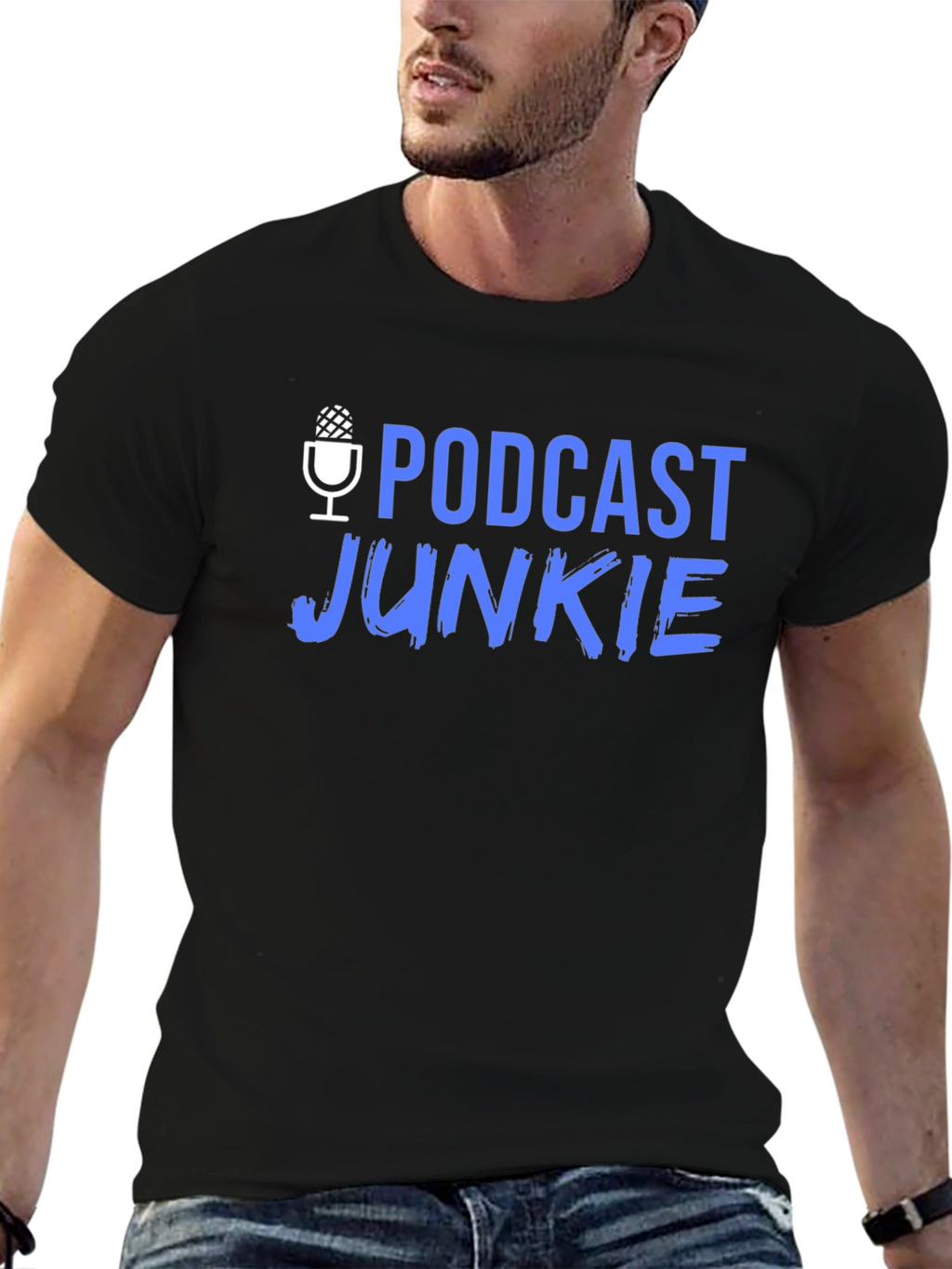 Podcast Junkie Black Graphic T-Shirt