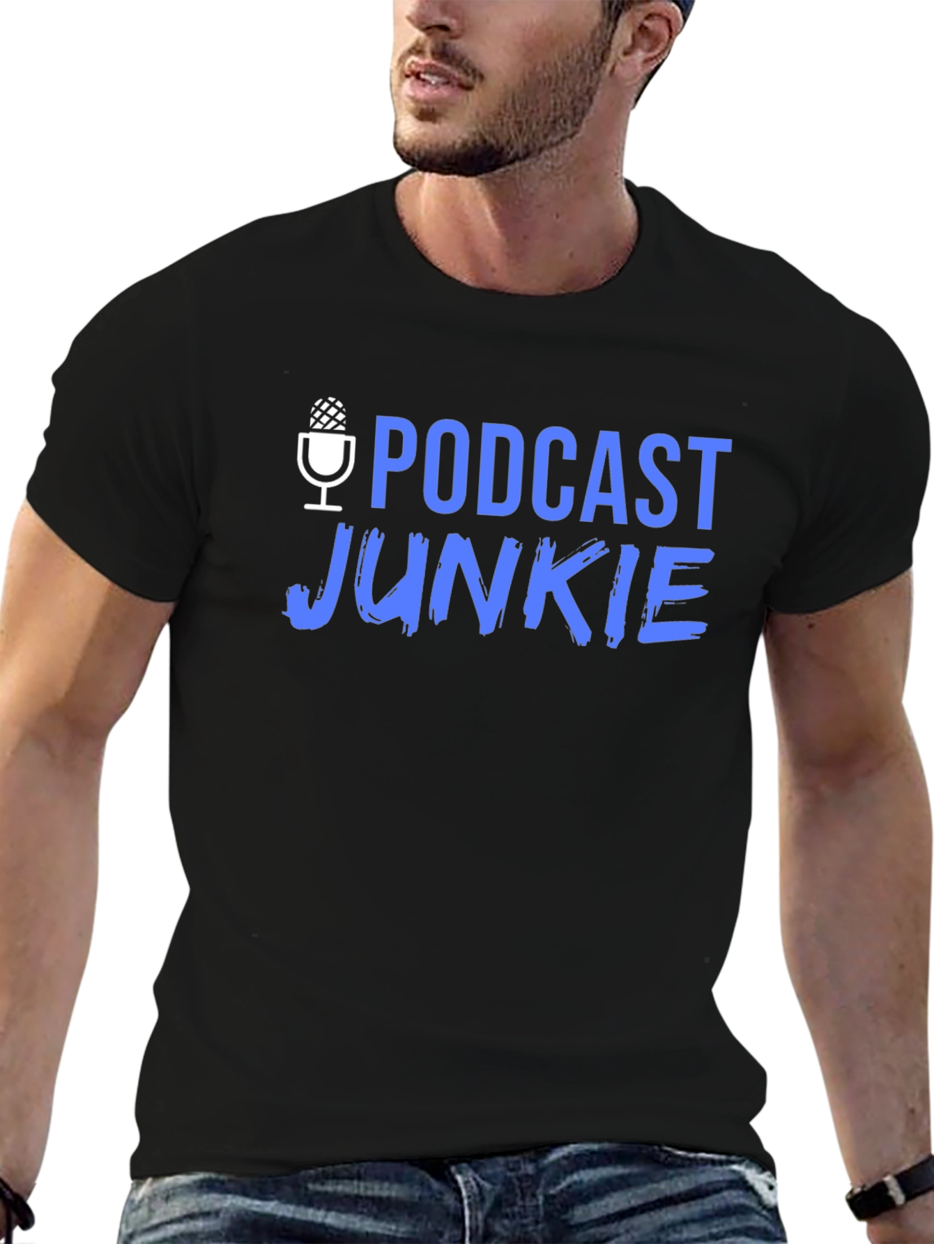 Podcast Junkie Black Graphic T-Shirt