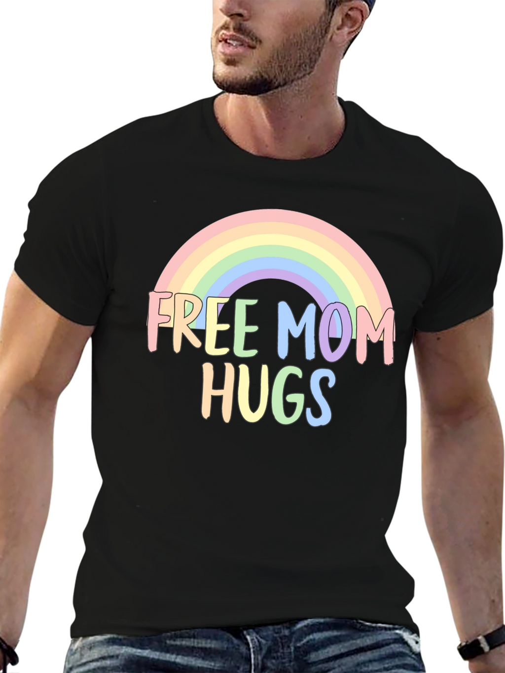 Free Mom Hugs Rainbow Graphic Tee