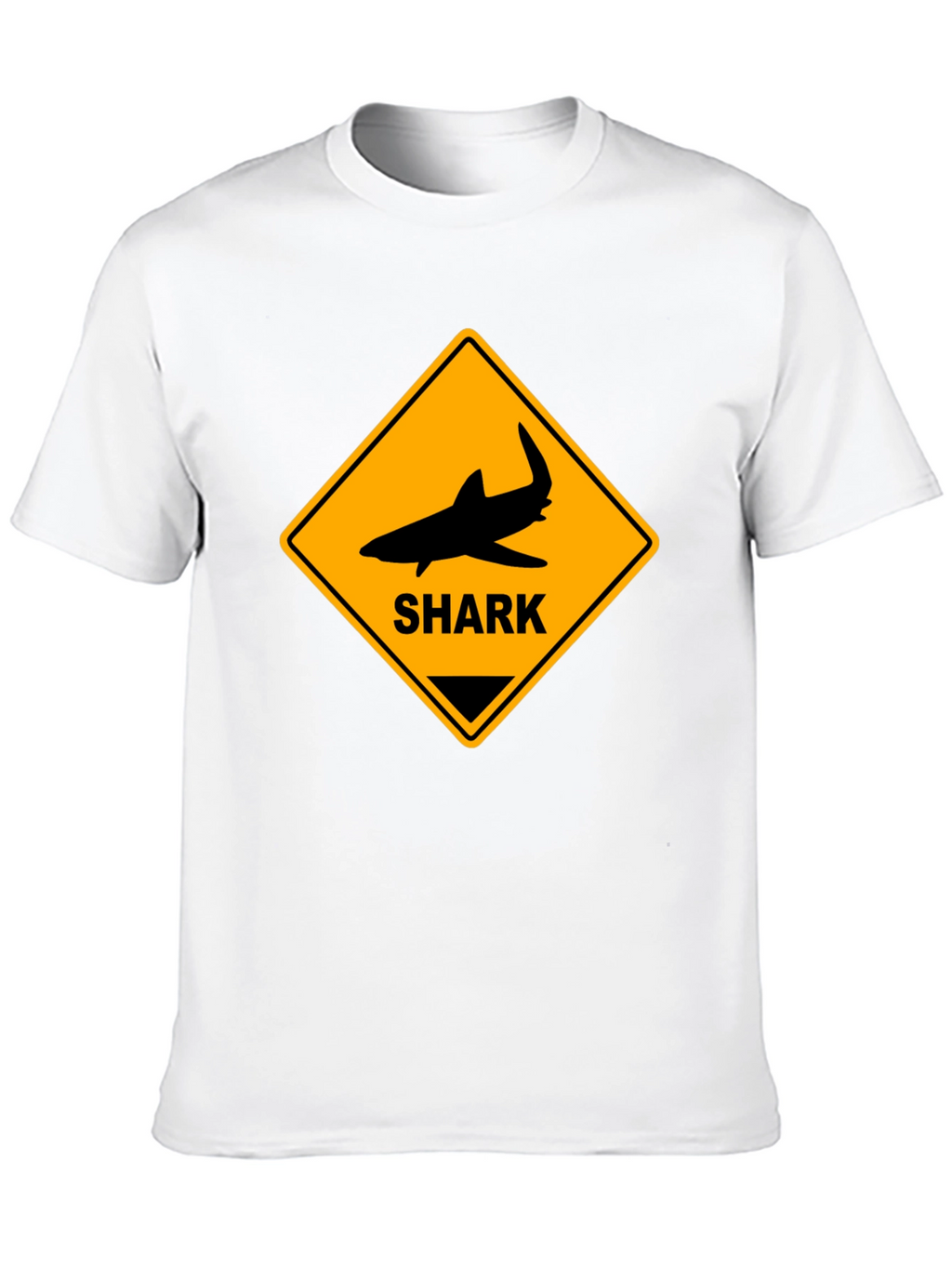 Shark Warning Sign Graphic Tee - Black Cotton T-Shirt